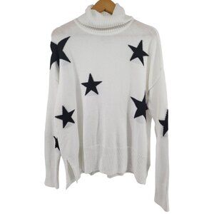 Sweet Romeo Womens White Turtleneck Star Sweater Large Polyester/Nylon
